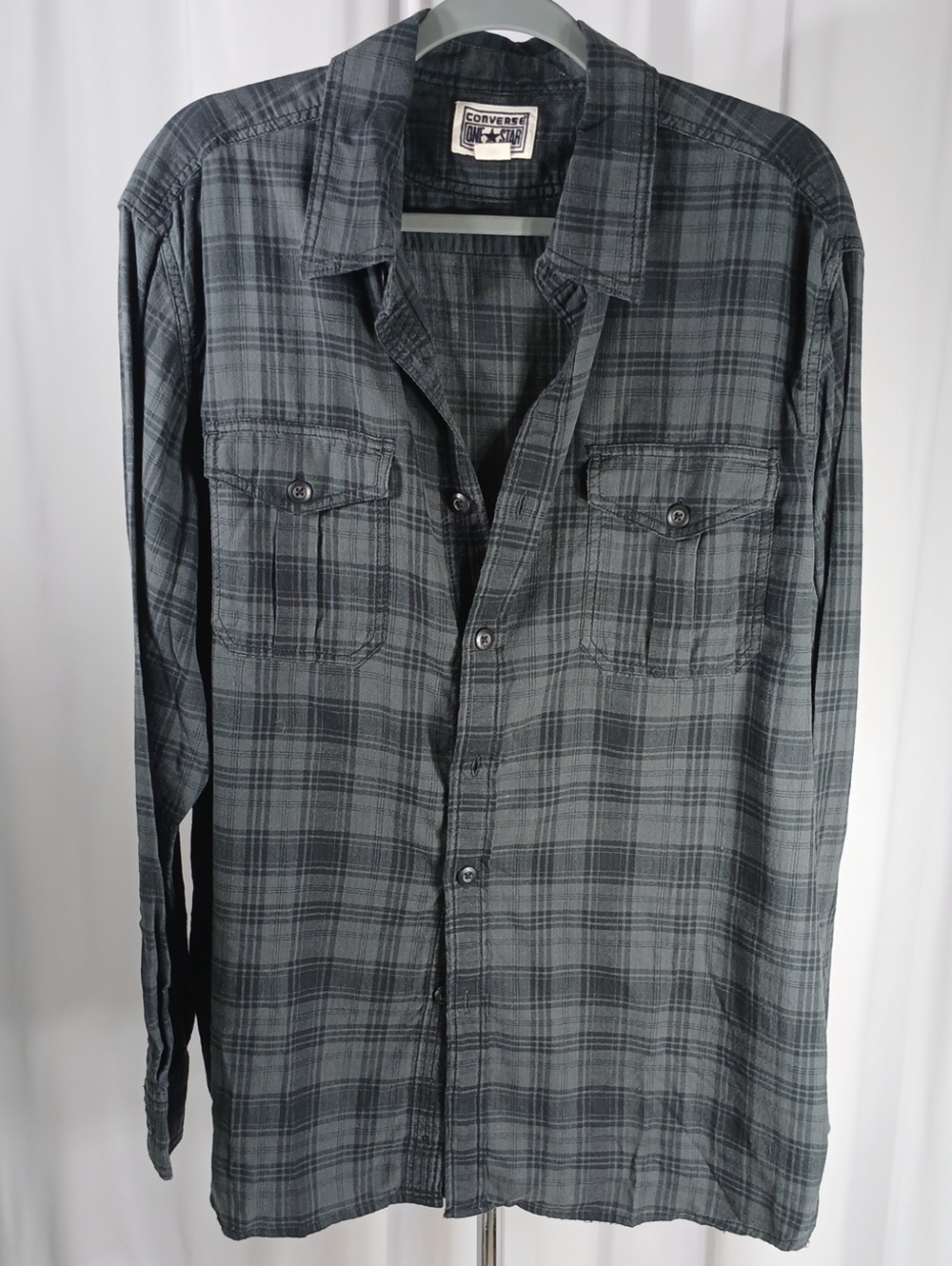Converse Men's Charcoal and Black Plaid Button-Down Shirt